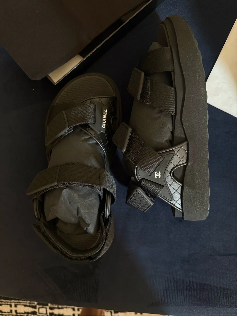 CHANEL Black Quilted Strap Sandals